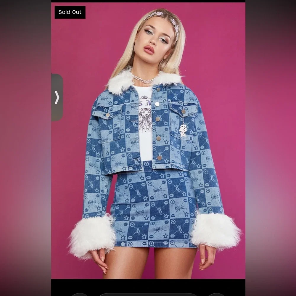 Dollskill x Bratz Denim Faux Fur Jacket and Mini Skirt - Picture 2 of 6